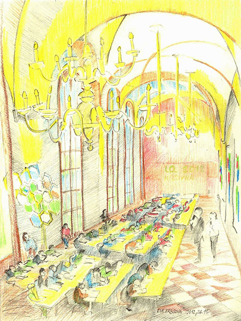 Logical Olympiad Finals 2012 in the Ball Games Room of Prague Castle (illustration: Eva Erbsová)